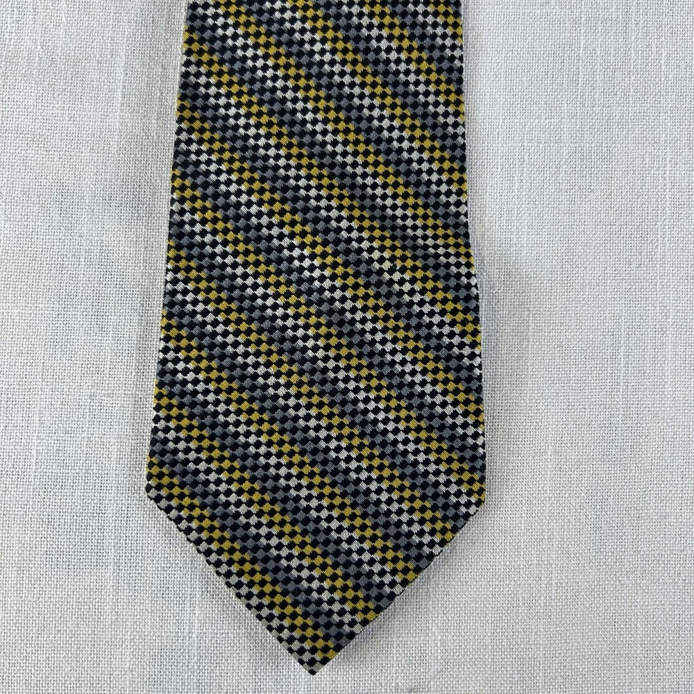Vintage Tie-‎ Diagonal Striped Grays/Yellow - Rhodia France 100% Acetate